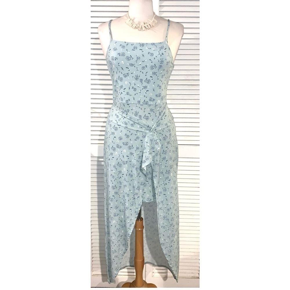 Sage floral Spaghetti Strap High Low Dress with tie waist NWT Size Medium